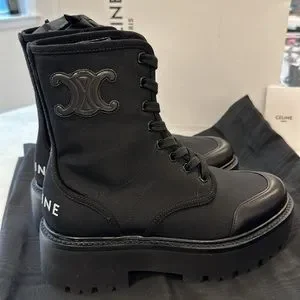 関税込 CELINE BULKY LACED UP BOOT in NYLON AND SHINY BULL Celine Bulky Laced Up Boots – MILNY PARLON